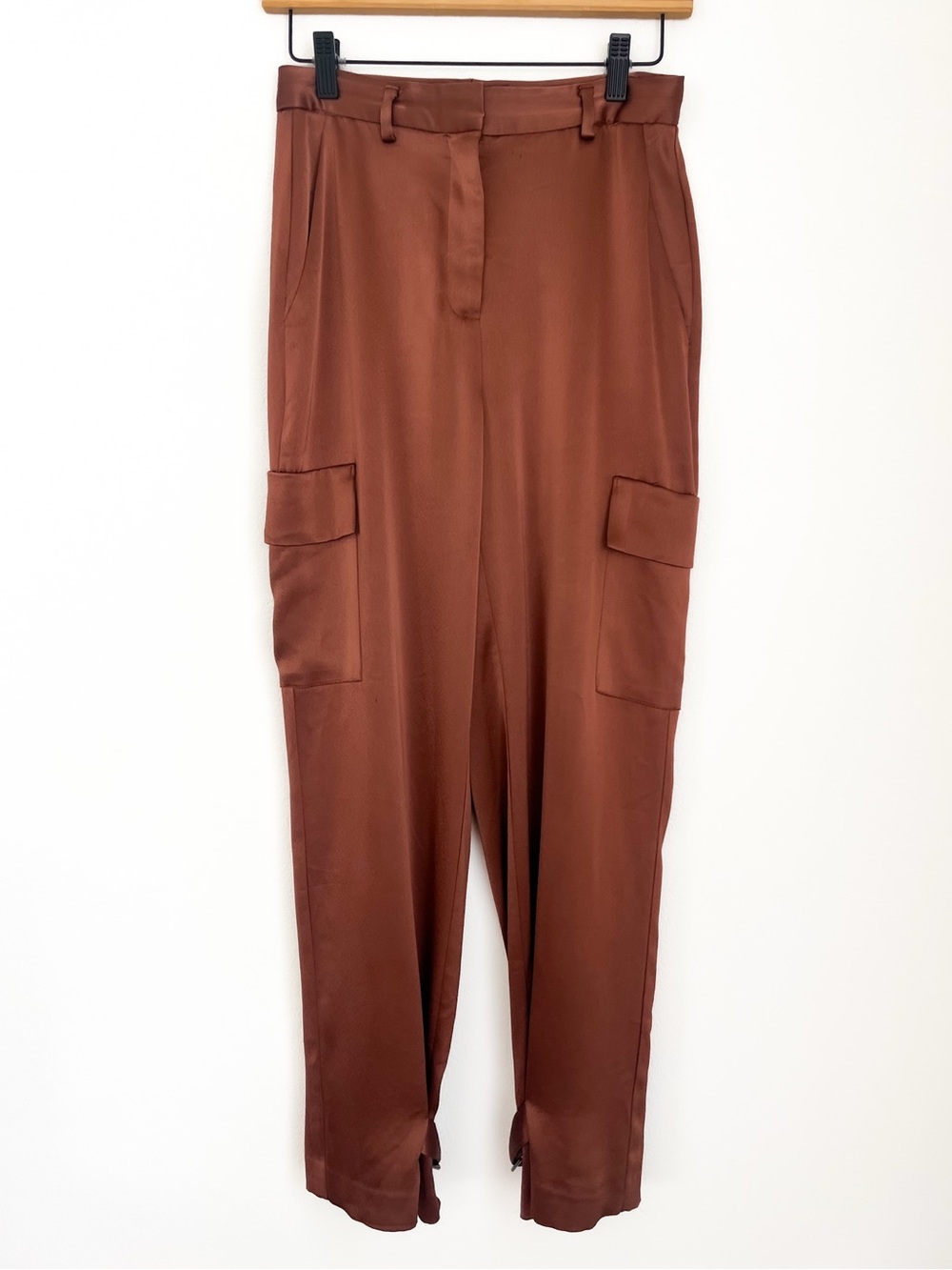 Babaton Refined Satin Cargo Pant Brown High Rise Straight Leg 2